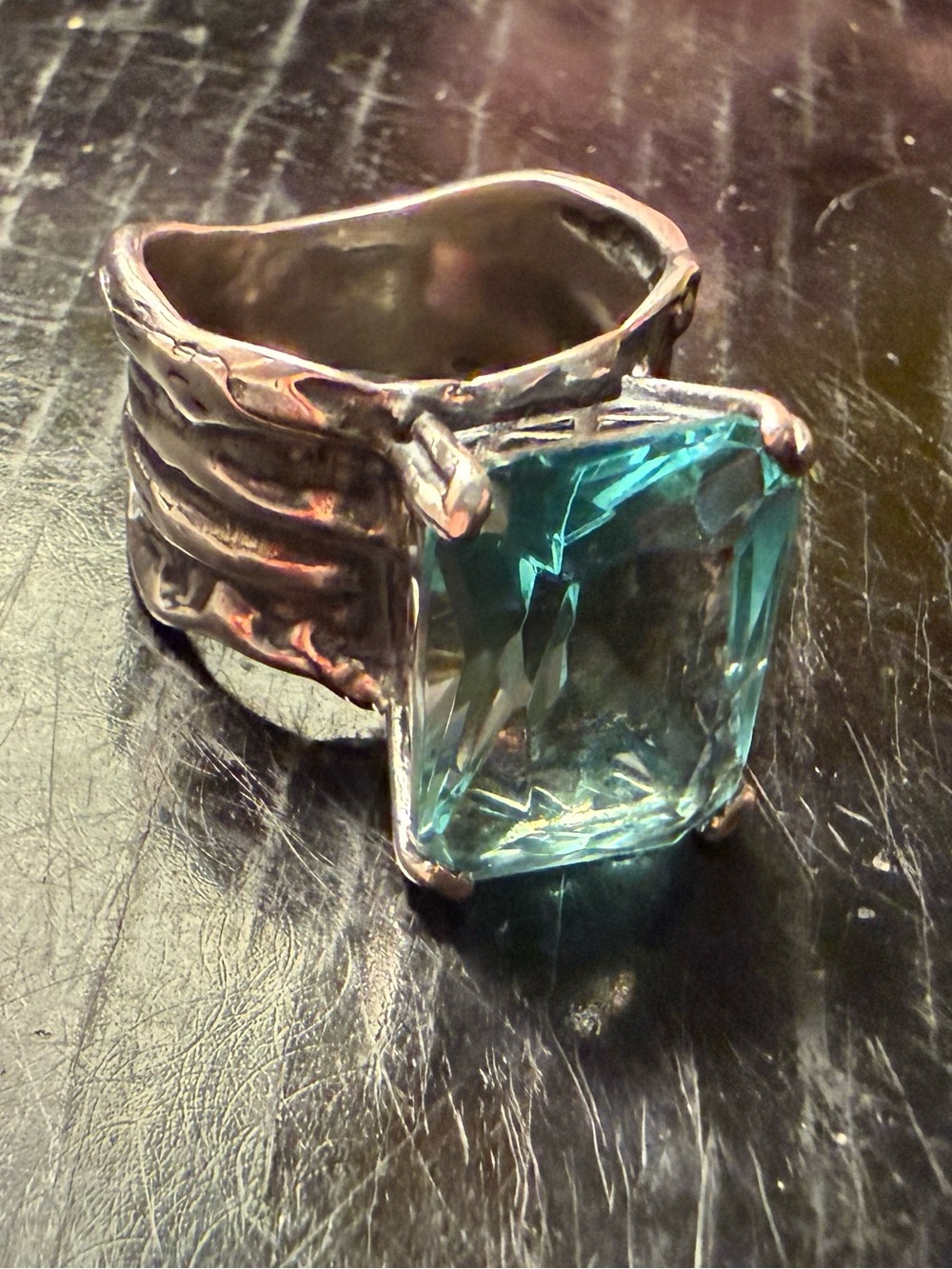 Silpada Aqua Glass Cocktail Ring 925 Sterling Silver Statement Ring R1608 - Picture 9 of 12